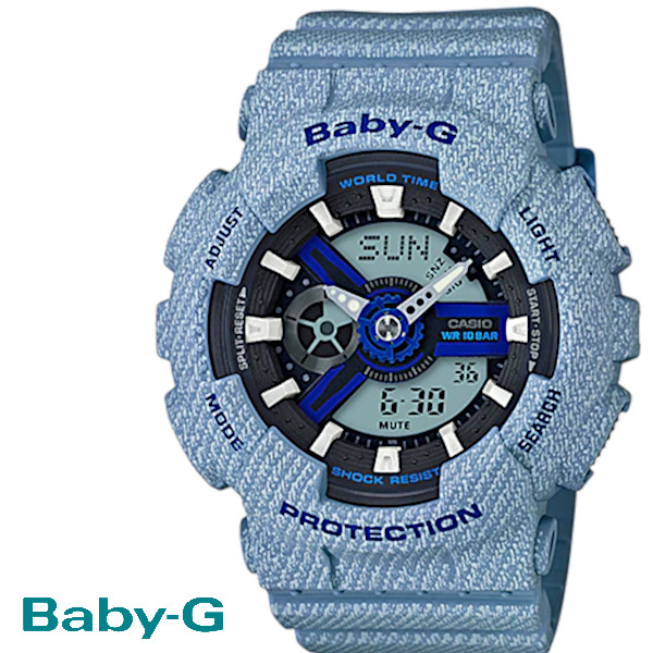 ベビーG CASIO AL完売しました。 お気に入 BABY-G カシオ クオーツ 腕時計 BA-110DE-2A2 LADIE'S レディース ブルー デニムドカラー うでどけい