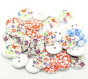 15mm白地花柄２穴ウッドボタン5種約100個＠9円！