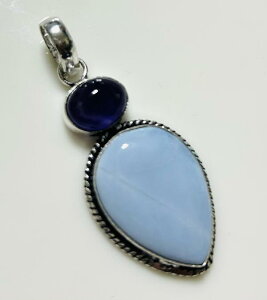 ブルーオパールとアメジストのシルバープレートペンダントトップ