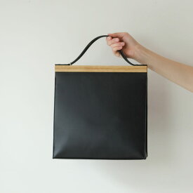【再入荷】yuruku (ユルク) | Clap Wood Square Hand Bag L (black) | ハンドバッグ 国産 上質レザー