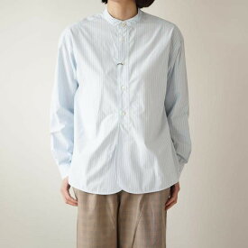 【SALE セール】ORCIVAL | TYS BAND COLLAR SHIRT (blue green stripe) size 1 | オーシバル バンドカラーシャツ 長袖