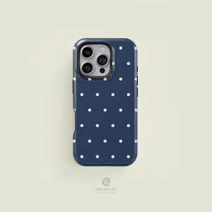 CASE-FACE | Mini Polka-Dot Navy & Cream MagSafe iPhone�P�[�X MagSafe iPhone�P�[�X (iPhone 16/16 pro/16 pro max/15) �A�C�t�H�� �A�C�t�H���P�[�X �J�o�[ �V���v�� ������� �ϏՌ� �}�O�Z�[�t�Ή� �X�}�z�P�[�X ���C