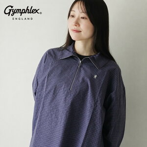 GYMPHLEX | OGC HALF ZIP SHIRT L/S (navy x white check) size 14 | �W���t���b�N�X �A�E�^�[ �n�[�t�W�b�v �`�F�b�N �V���c �R�b�g�� �V���v�� �J�W���A�� �A�E�g�h�A ������ �������