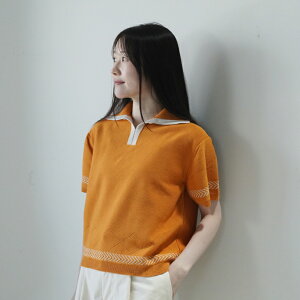 ASEEDONCLOUD | Kafusho Polo Knit (orange) | �A�V�[�h���N���E�h �g�b�v�X �|���j�b�g ���f�B�[�X