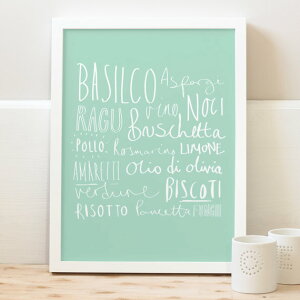 �ySALE �Z�[���zOLD ENGLISH CO. | ITALIAN KITCHEN PRINT (WHITE/DUCK EGG BACKGROUND) | A3 �A�[�g�v�����g/�|�X�^�[�y�����h�� �k�� �V���v�� �C���e���A�z
