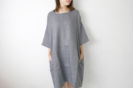not PERFECT LINEN | washed linen KIMONO tunic (grey linen/wool blend/round neck) | 着丈95cm