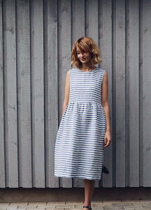 yZ[ SALEzOffOn | sleevless linen dress (blue stripe) | s[X | 90cmygAjA l  k z