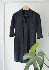 【SALE セール】CEREMONY | Loose linen dress (navy blue) | トップス【ネイビーブルー シンプル レディース】