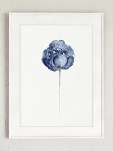 COLOR WATERCOLOR | Peony Watercolour Navy Flower #1 | A3 �A�[�g�v�����g/�|�X�^�[�y�k�� �V���v�� �������z