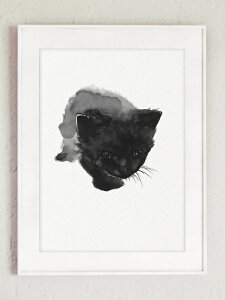 COLOR WATERCOLOR | Black Cat Art Print #3 | A3 A[gvg/|X^[yk Vv z