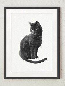 COLOR WATERCOLOR | Black Cat Art Print #4 | A3 A[gvg/|X^[yk Vv z