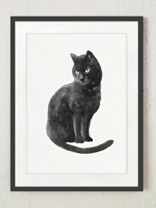 COLOR WATERCOLOR | Black Cat Art Print #4 | A4 A[gvg/|X^[y[֑ k Vv z