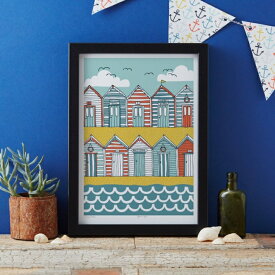 JESSICA HOGARTH | BEACH HUTS ART PRINT | A3 アートプリント/ポスター【北欧 シンプル おしゃれ ウォールインテリア】