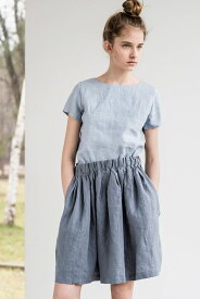 not PERFECT LINEN | Short linen skirt BARI with wide elastic waistband (dark grey)【リネン 麻 ナチュラル リトアニア 北欧 東欧 シンプル おしゃれ】