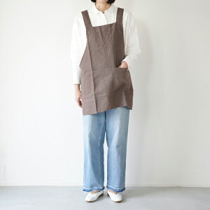 not PERFECT LINEN | SHORT SQUARE CROSS LINEN APRON (chocolate) | Gv k Vv Lb` 