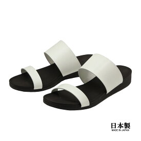 【在庫処分】日本製 ダブルベルトサンダル やわらか ふんわり フラットソール　ホワイト