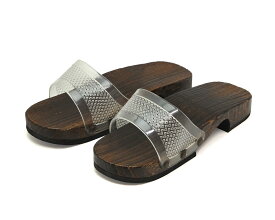 男性用 サンダル下駄 和柄 軽量 モード下駄　焼き桐 茶台 クリアバンド