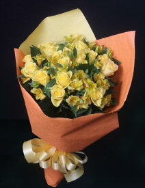 ラウンド イエローブーケ　黄色のバラをメインにアレンジした花束。ギフト・贈り物・プレゼントに【生花】【花恭】【クール便】