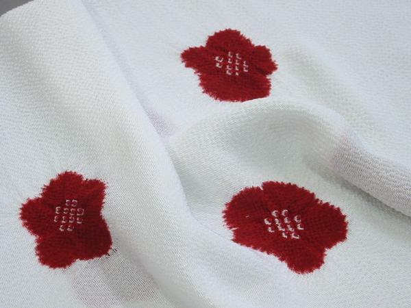 日本製・正絹縮緬りんだし帯揚げ・白地紅赤