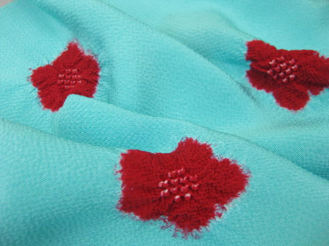 特別価格 日本製 すぐったレディース福袋 正絹縮緬 新橋 りんだし帯揚水色 に紅赤 直営限定アウトレット