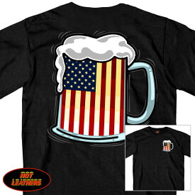 Hot Leathers メンズ 半袖 Tシャツ [Beer Mug Flag T-Shirt] 米国 ホットレザー 直輸入 大きいサイズ(M〜5XLまで!!) ビアマグ 星条旗 ビール ジョッキ ブラック 黒 プリントT ライダー バイカー アメカジ オートバイ バイクに!