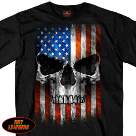 Hot Leathers メンズ 半袖 Tシャツ [Short Sleeve Patriotic Skull Shirt] 米国 ホットレザー 直輸入! 大きいサイズ(M〜5XLまで!!) ブラック スカル 星条旗 プリントT ライダー バイカー アメカジ オートバイ バイクに!