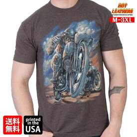 日本未発売! セール価格! 米国直輸入! ホットレザー [Beach Racers Men's T-Shirt] ビーチレーサーズ メンズ Tシャツ! 半袖 杢ブラウン ブラウンヘザー クラシック オリジナルデザイン プリントT Hot Leathers スクリーンプリント 大きいサイズ バイクに!