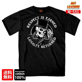 日本未発売! セール価格! 米国直輸入! ホットレザー [Respect Top Hat Men's T-Shirt] リスペクト トップハット メンズ Tシャツ! 半袖 ブラック 黒 スカル 骸骨 シルクハット プリントT Hot Leathers スクリーンプリント 大きいサイズ バイクに!