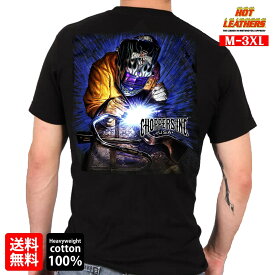 日本未発売! セール価格! ホットレザー [Billy Lane's Choppers Inc.] 公認 Welder Two Sided T-Shirt 半袖 メンズ Tシャツ! ビリー・レーン 米国バイカー専門アパレルブランド ホットレザーから直輸入! バイカー 重ね着に! ブラック 黒 英字プリント