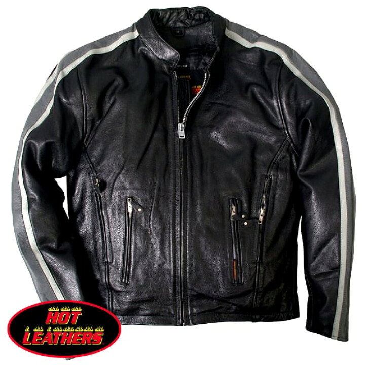 楽天市場 送料無料 米国直輸入 ホットレザー Motorcycle Leather Jacket With Grey Arm Stripes モーターサイクル レザー ジャケット ウィズ グレー アーム ストライプス 本革 ライダースジャケット 革ジャン インナー取外ok 通気性抜群 ベント機能装備