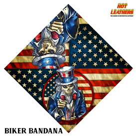 Hot Leathers バンダナ アンクルサム 星条旗 ドクロ 骸骨 [Uncle Sam Bandana] ヘッドラップ レッド ブラック スカーフ ヘルメットインナー インナーキャップ 海賊巻 正方形 お弁当包み ハンカチ バイカー 米国直輸入 ホットレザー バイクに!