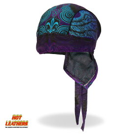 Hot Leathers ヘッドラップ 紫 水色 [Cross De Lis Headwrap] バンダナキャップ インナーキャップ ヘルメットインナー ターバン 汗止め 海賊巻 サイズフリー 米国直輸入 ホットレザー バイクに!