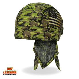 Hot Leathers ヘッドラップ カモ柄 迷彩 星条旗 [Camo Flag Headwrap] バンダナキャップ インナーキャップ ヘルメットインナー ターバン 汗止め 海賊巻 サイズフリー 米国直輸入 ホットレザー バイクに!