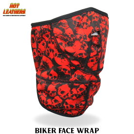 Hot Leathers フェイスラップ フェイスマスク メッシュ裏地 [Ancient Skulls Face Wrap] レッド 赤 スカル マジックテープ式 ワンタッチ ネックウォーマー 日焼け防止 覆面 防風・防塵 着脱簡単 バイク アウトドア サバゲー コスプレ 米国直輸入 ホットレザー