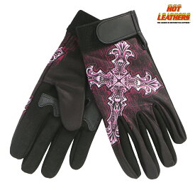 Hot Leathers レディース メカニック グローブ バイク [Gothic Cross Mechanics Gloves] 女性用 ゴシック 十字 クロス スカル 黒 ブラック ピンク フルフィンガー 手袋 ベルクロ マジックテープで着脱簡単 細かい作業も簡単! 米国 ホットレザー ライダー バイカー オートバイ