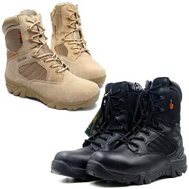 全2色! [Men's High Top Military Boots] メンズ ハイトップミリタリーブーツ! 靴 シューズ スニーカー マウンテンブーツ アーミー コンバット ミドルブーツ ブラック ベージュ レースアップ ジッパー開閉 牛革スエード アウトドア バイクに!*