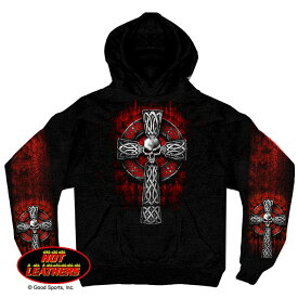 日本未発売! セール価格! ホットレザー [Celtic Cross Pocket Hooded Sweatshirt] ケルティック クロス ポケット フーデッド スウェットショート! パーカー プルオーバー Hoodie 長袖 米国 HOTLEATHERS 直輸入! スカル ブラック 黒 バイクに!