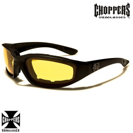 Choppers イエローレンズ バイク サングラス ゴーグル UV400 チョッパーズ 防風パッド マットブラックフレーム モーターサイクル アイウェア カジュアル ツーリング ドライブ バイカー 924-ND自転車
