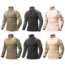 全6色! 5サイズ! [Men's Army Tactical Long Sleeve T-Shirt] メンズ アーミータクティカル ロングスリーブTシャツ! ロンT 長袖 ハーフジップ プルオーバー ミリタリー カモフラージュ 迷彩 ヘビ柄 パイソン インナー アウター サバゲー バイクに!