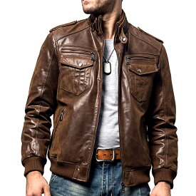 全2色! 7サイズ! [Men's Pigskin Genuine Leather Motorcycle Jacket] メンズ ピッグスキン ジェニュインレザー モーターサイクルジャケット! 本革 豚革 革ジャン シングル ライダース ブラウン ボンバージャケット スエード コート アウター バイクに!