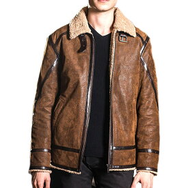 全10サイズ! [Men's Double Face Fur Pigskin Genuine Leather Jacket] メンズ ダブルフェイスファー ピッグスキン ジェニュインレザージャケット! 本革 豚革 革ジャン ライダース フェイクファー ボア襟 コート アウター バイクに!