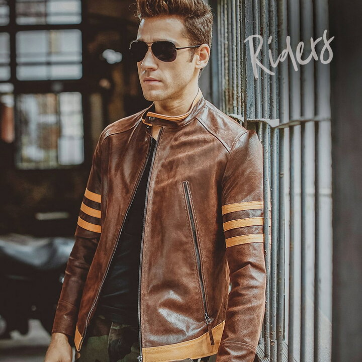 楽天市場 送料無料 全10サイズ Men S Piping Pigskin Genuine Leather Single Riders Jacket メンズ パイピング ピッグスキン ジェニュインレザー シングルライダースジャケット 本革 豚革 革ジャン ブラウン オレンジ ライン コート アウター バイクに
