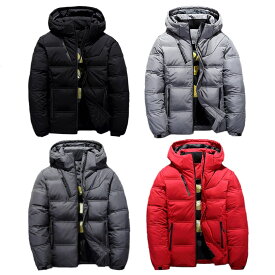 全4色! 5サイズ! [Men's Light Hooded White Duck Down Jacket] メンズ ライトフーデッド ホワイトダックダウン ジャケット! ダウンコート 中綿 インナーダウン カジュアル ワッペン ウィンドブレーカー ジャンパー アウター 羽毛 フード 防寒 バイクに!