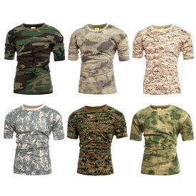 全6色! 4サイズ! [Men's Military Camouflage Quick Dry T-Shirt] メンズ ミリタリーカモフラージュ クイックドライTシャツ! 半袖 プルオーバー インナー アーミー 戦闘服 コンバット 迷彩 サバゲー バイクに!
