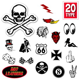 日本未発売! セール価格! HOTLEATHERS【E】全20種 イラスト ステッカー バイカー ヘルメット用 シール Sticker スカル デビル 中指 ダイス 8ボール クロス 米国バイカー　メットやボディのカスタムに! アメリカン バイク デカール