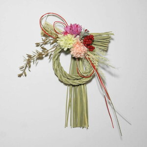 正月飾り しめ縄 おしゃれ ピンクマム 造花 4498