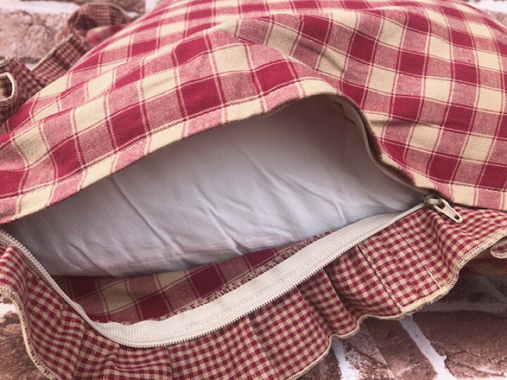 楽天市場】定番 カントリーチェック♪フリル＆ハート付き クッション 