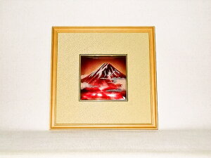 七宝焼　額　4×4赤富士