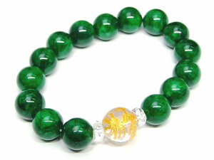 63164  今月の半額 緑翡翠 ヒスイ 水晶 ボタンカット 龍彫り 金彫り 12mm/14mm/8mm×4mm AA ブレスレット 内径17cm ポーチ付き 送料無料有 天然石 パワーストーン