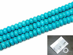 g3-334N  ターコイズ トルコ石 12mm×7mm ソロバン 算盤 そろばん ボタン ぼたん 1連38cm 通し針、解説書、1mゴム付き 送料無料有 人工石 パワーストーン